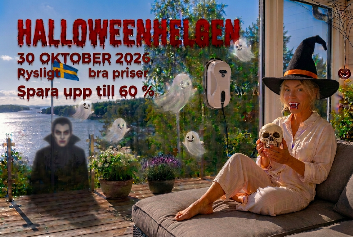Halloween-banner med stavningen Rysligt bra priser
